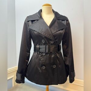 Guess Jeans Black Double Breasted Short satin Trenchcoat